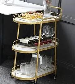 Golden & White Three Tier Bar Cart Trolley - Space Saving Organizer