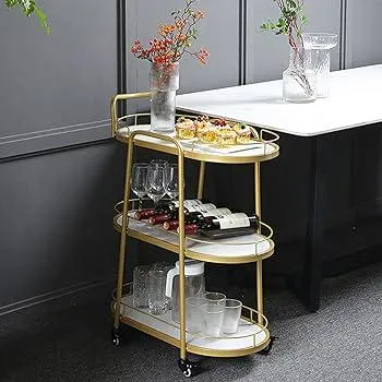 Golden & White Three Tier Bar Cart Trolley - Space Saving Organizer