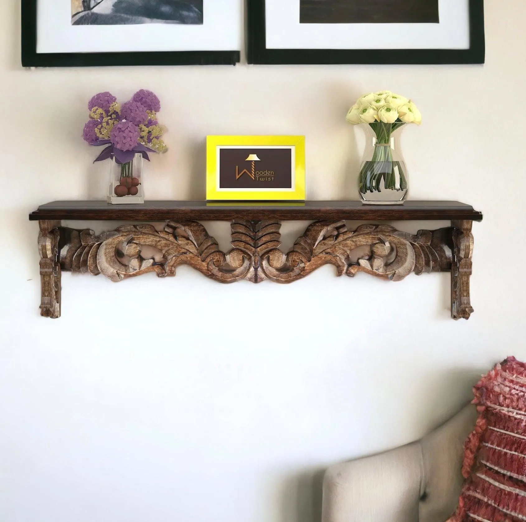 Handcrafted Solid Wood Floating Wall Bracket Book Rack by Wooden Twist - Effortless Elegance for Every Space!