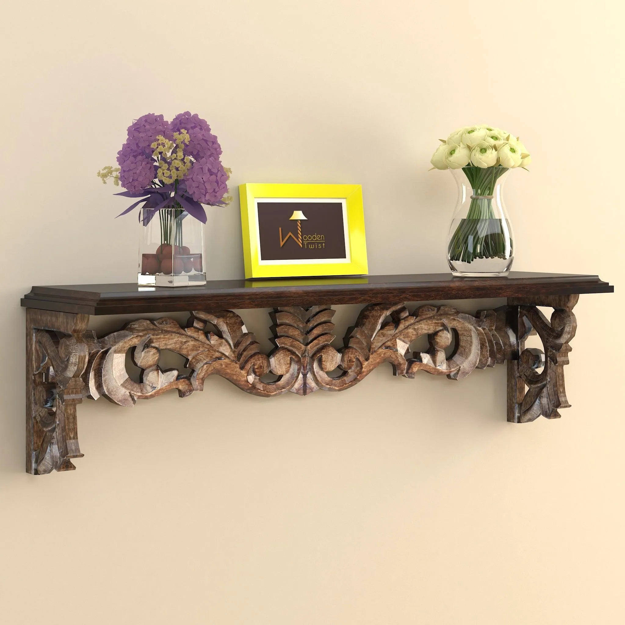 Handcrafted Solid Wood Floating Wall Bracket Book Rack by Wooden Twist - Effortless Elegance for Every Space!