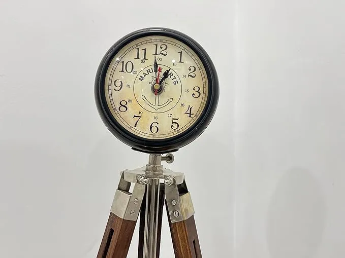 Handmade Wooden Table Clock with Adjustable Tripod Stand Heavy Quality (Brown), Tripod 5 inch Clock for Office & Home Decor, Living Room