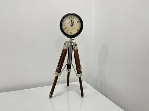 Handmade Wooden Table Clock with Adjustable Tripod Stand Heavy Quality (Brown), Tripod 5 inch Clock for Office & Home Decor, Living Room