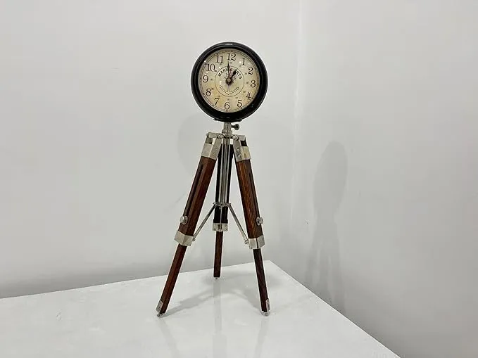 Handmade Wooden Table Clock with Adjustable Tripod Stand Heavy Quality (Brown), Tripod 5 inch Clock for Office & Home Decor, Living Room