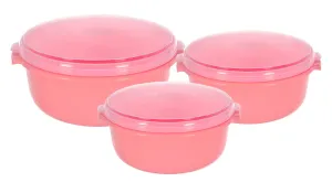 Heart Home 3 Piece Multiuses Plastic Serving/Mixing Bowls, Food Storage Containers Set with Lid, (3200ml, 1800ml, 1000ml) (Pink)-46KHH0143