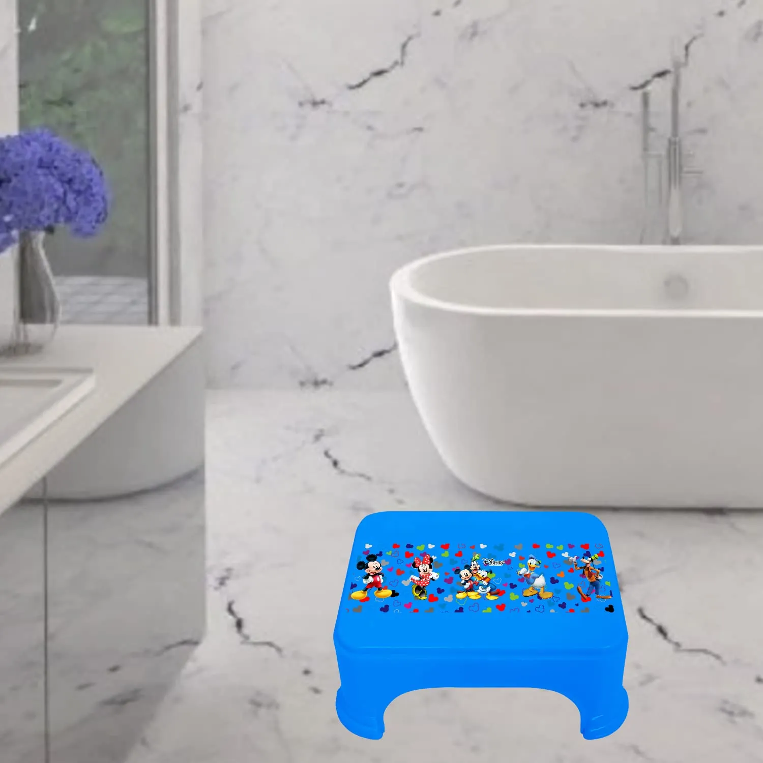 Heart Home Disney Team Mickey Print Bathroom Stool|Durable Plastic Stool for Kitchen|Stool for Kids|Patla for Toilet (Blue)