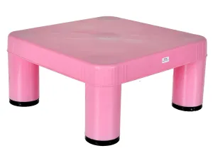 Heart Home Small Portable,Lightweight, Comfortable Square Plastic Seating Stool/Patla for Home, Bathroom, Kitchen (Pink)