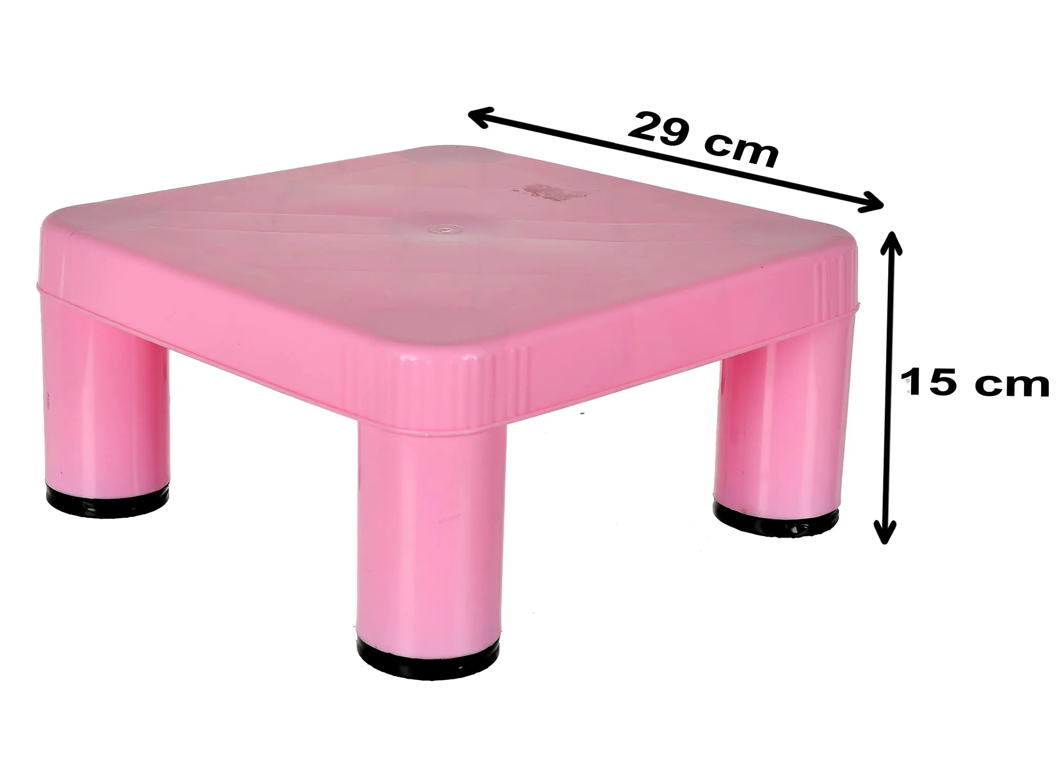 Heart Home Small Portable,Lightweight, Comfortable Square Plastic Seating Stool/Patla for Home, Bathroom, Kitchen (Pink)