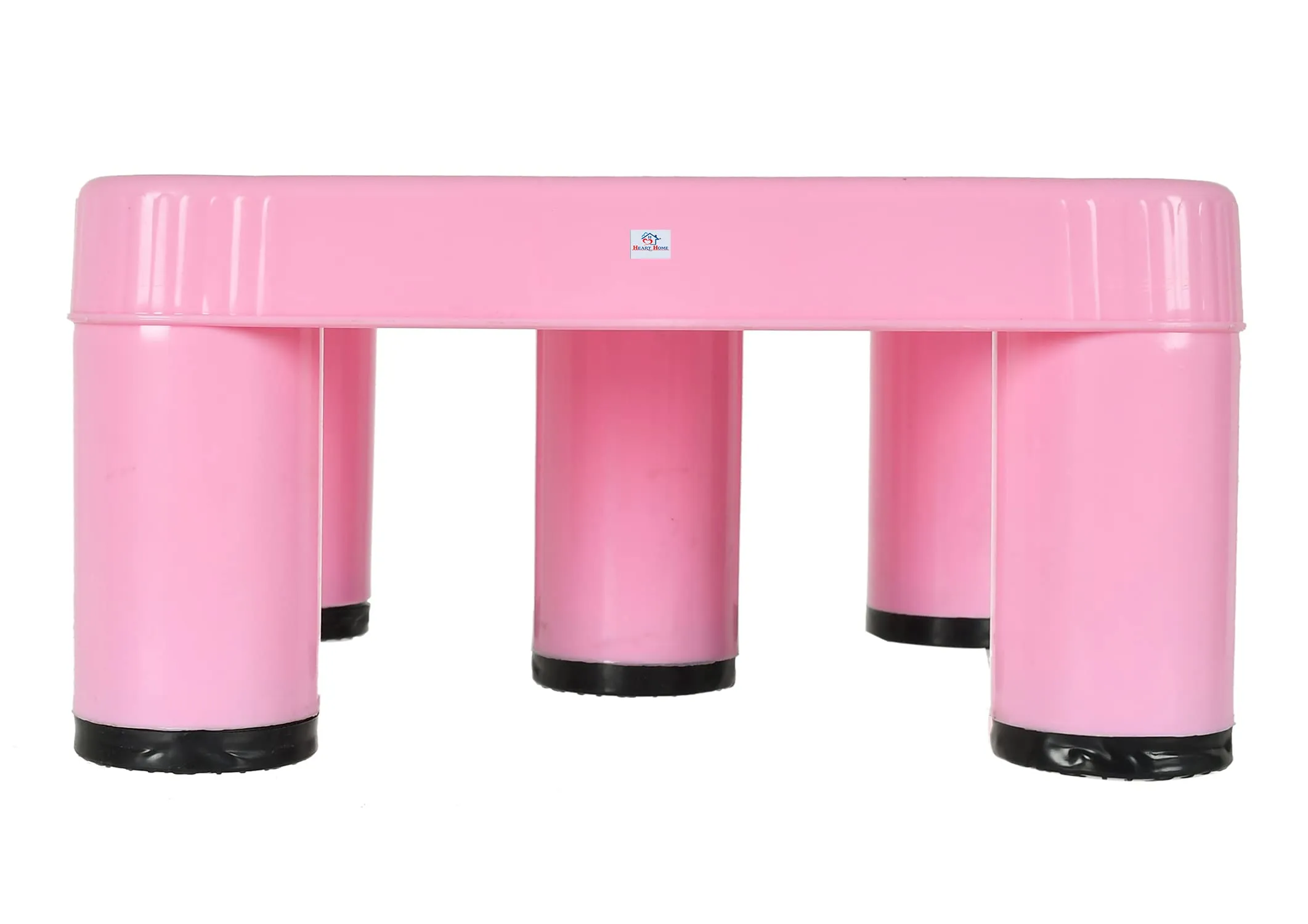 Heart Home Small Portable,Lightweight, Comfortable Square Plastic Seating Stool/Patla for Home, Bathroom, Kitchen (Pink)