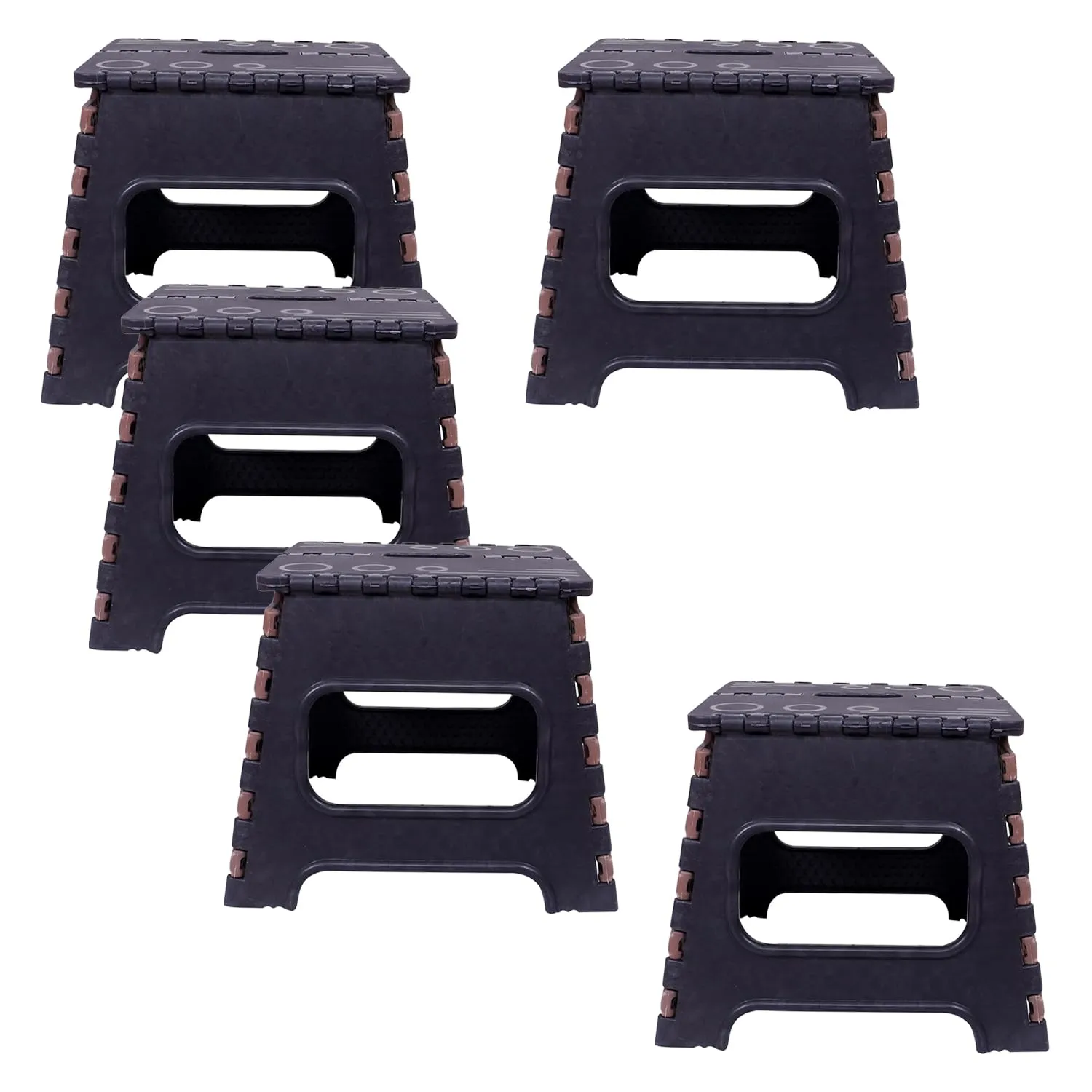 Kuber Industries 12 Inch Foldable Stool for Traveling|Heavy-Duty Step Stool for Adults|Perfect for Bathroom, Kitchen, Garden-Pack of 5 (Brown)