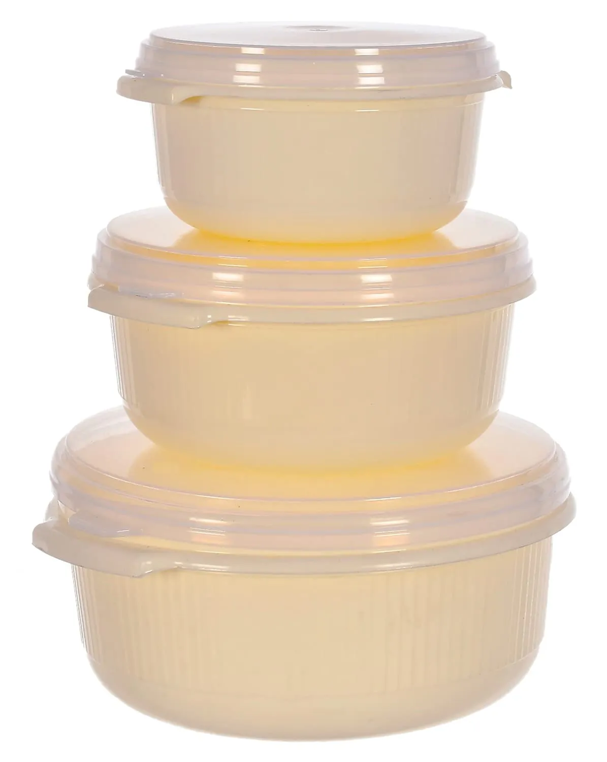 Kuber Industries Food Grade, Microwave & Freezer Safe Plastic Bowls, Food Storage Container Set With Lid, Set of 3 (3200ml, 1800ml, 1000ml) (Cream)-46KM0318