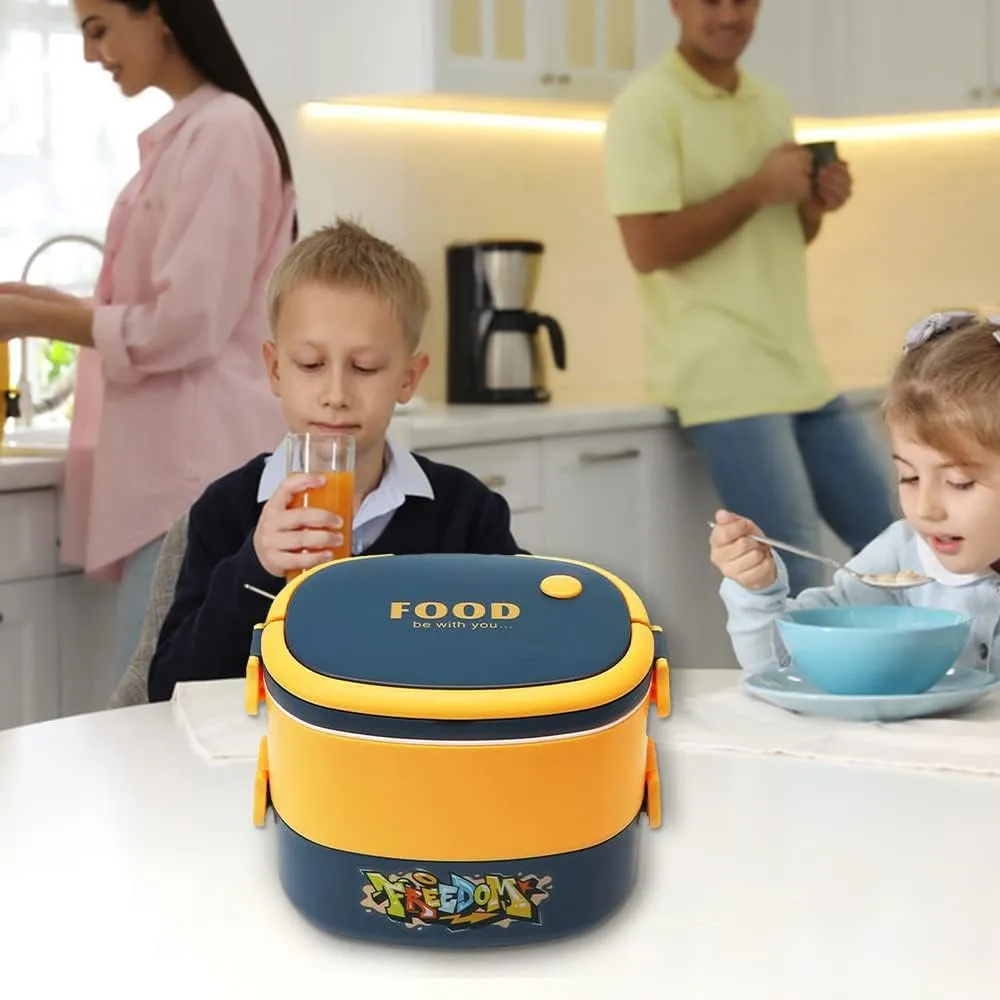 Kuber Industries Insulated Lunch Box with 2 Compartments|100% BPA Free, Food Grade ABS Plastic|Leakproof & Spill Proof|Dishwasher & Microwave Safe Lunch Box|1450 ML|HX0043343|Pack of 3|Yellow & Blue