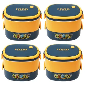 Kuber Industries Insulated Lunch Box with 2 Compartments|100% BPA Free, Food Grade ABS Plastic|Leakproof & Spill Proof|Dishwasher & Microwave Safe Lunch Box|1450 ML|HX0043343|Pack of 4|Yellow & Blue