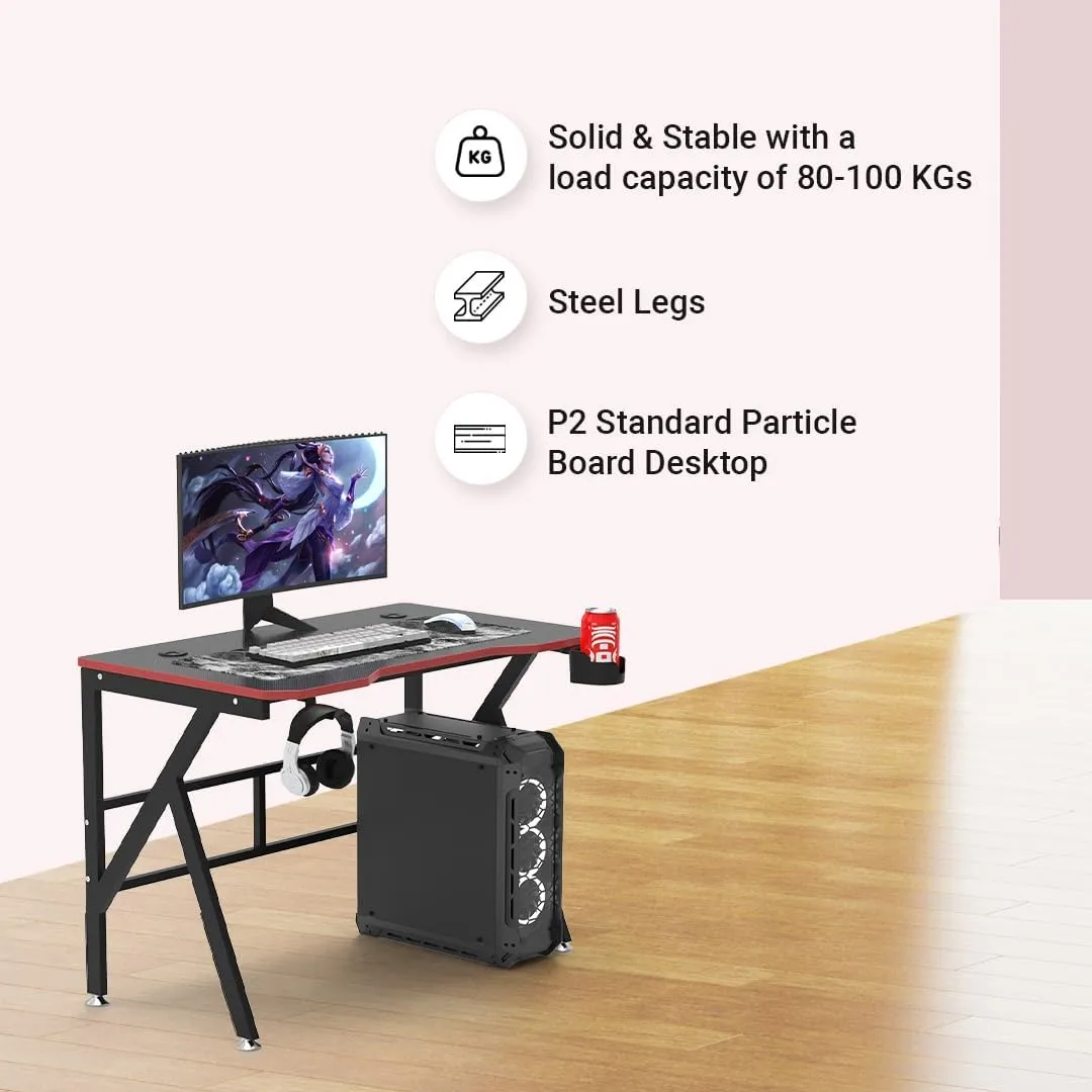 Kuber Industries Manual Height Adjustable Table for Work & Study with Earphone Hook & Cup Holder | Portable Standing Gaming Desk & Laptop Tables for Work from Home & Office | KK1200BLKSH-Black