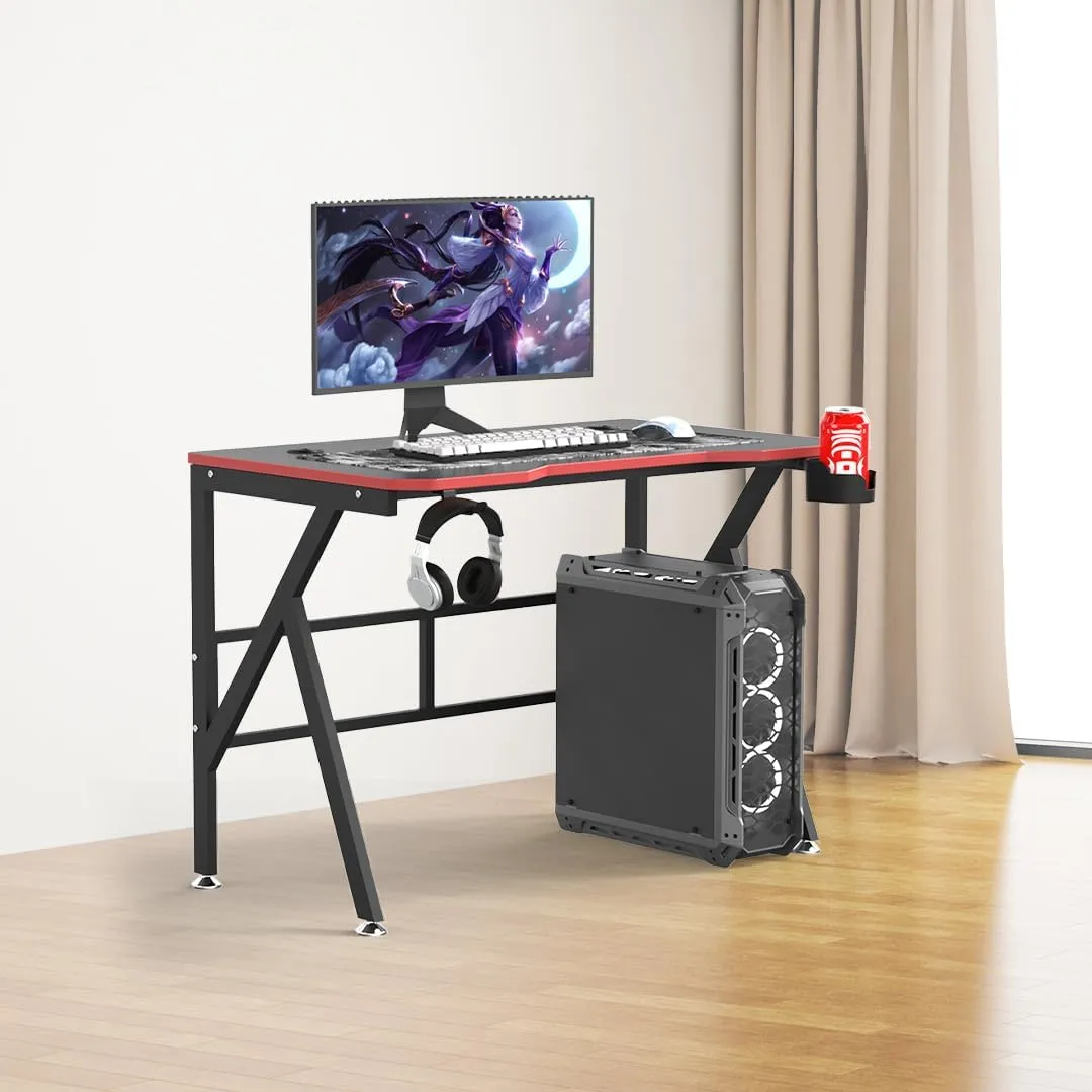 Kuber Industries Manual Height Adjustable Table for Work & Study with Earphone Hook & Cup Holder | Portable Standing Gaming Desk & Laptop Tables for Work from Home & Office | KK1200BLKSH-Black