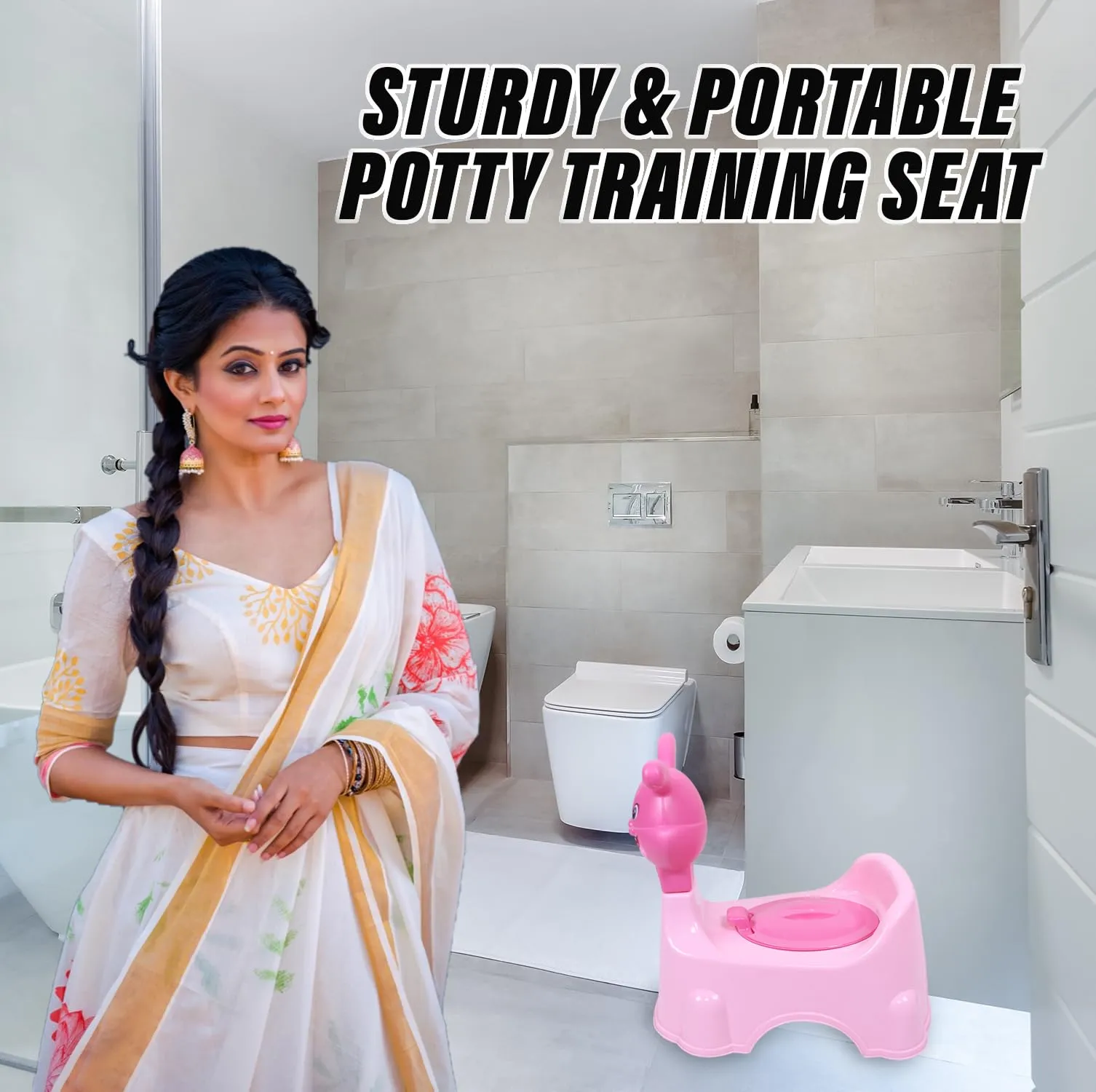 Kuber Industries Potty Toilet Trainer Seat | Plastic Potty Training Seat | Baby Potty Seat | Potty Seat For Child | Potty Training Seat for Kids | Rabbit Design | Pink