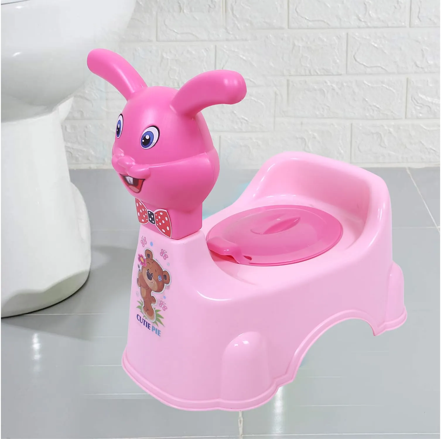 Kuber Industries Potty Toilet Trainer Seat | Plastic Potty Training Seat | Baby Potty Seat | Potty Seat For Child | Potty Training Seat for Kids | Rabbit Design | Pink