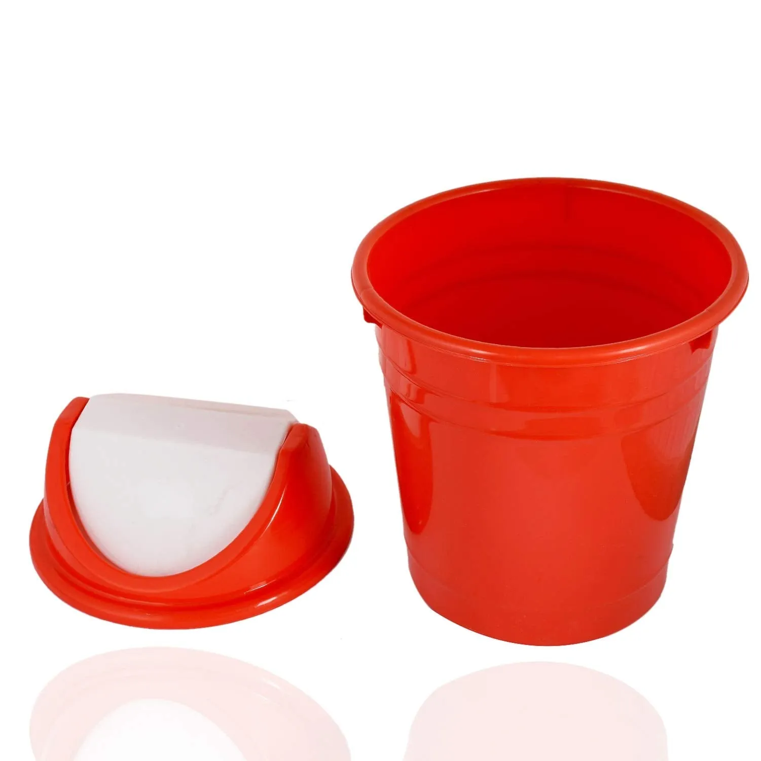 Kuber Industries Swing Lid Plastic Dustbin|Dustbin for Home, Office, Factory|Capicity 10 Liters|Pack of 2 (Red)