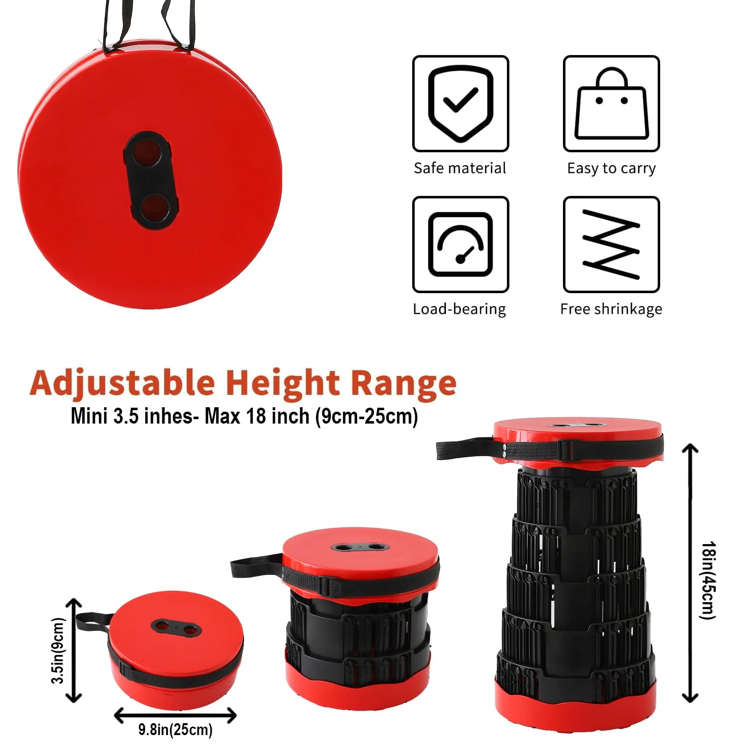 Kuber Industries Telescopic Stool | Collapsible Camping Stool | Foldable Stool for Adults | Stool for Outdoor-Fishing-Hiking-Gardening-Travel | Portable Stool | KXM-2311B | Red