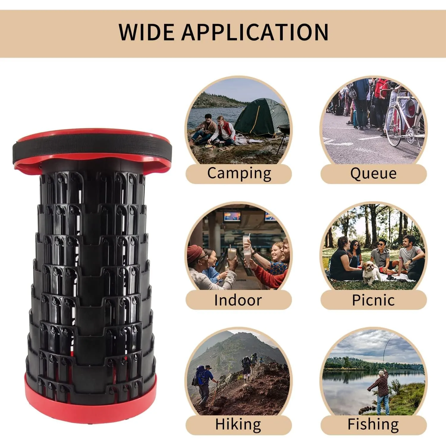 Kuber Industries Telescopic Stool | Collapsible Camping Stool | Foldable Stool for Adults | Stool for Outdoor-Fishing-Hiking-Gardening-Travel | Portable Stool | KXM-2311B | Red