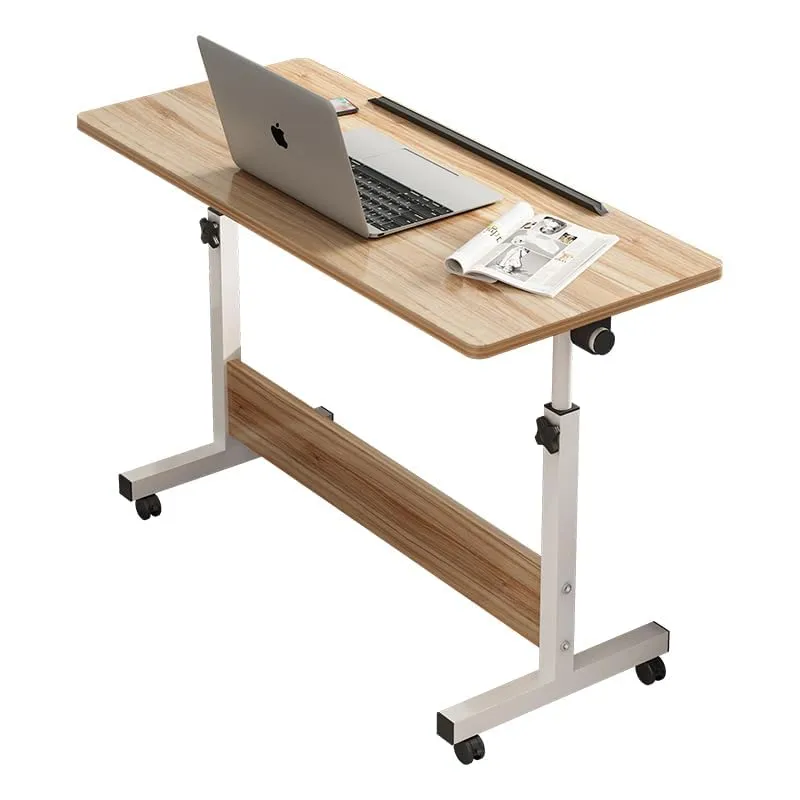 Kuber Industries Wooden Rectangular Manual Height Adjustable Table for Work & Study with Wheels | Portable Standing Desk & Laptop Tables for Work from Home & Office | 80480WNT-Walnut Brown