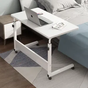 Kuber Industries Wooden Rectangular Manual Height Adjustable Table for Work & Study with Wheels | Spacious Desk & Laptop Tables for Work from Home & Office | LF180WTE-White