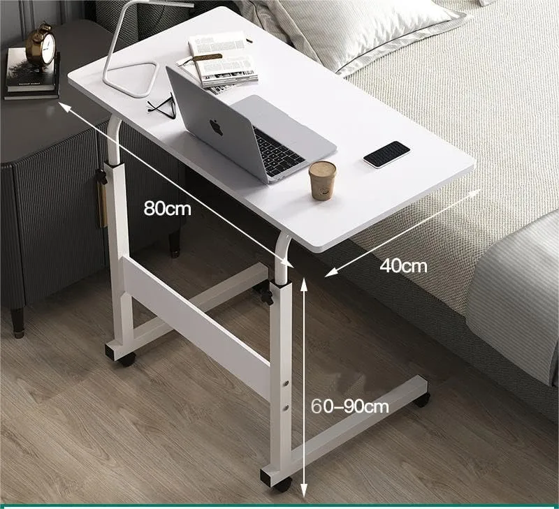 Kuber Industries Wooden Rectangular Manual Height Adjustable Table for Work & Study with Wheels | Spacious Desk & Laptop Tables for Work from Home & Office | LF180WTE-White