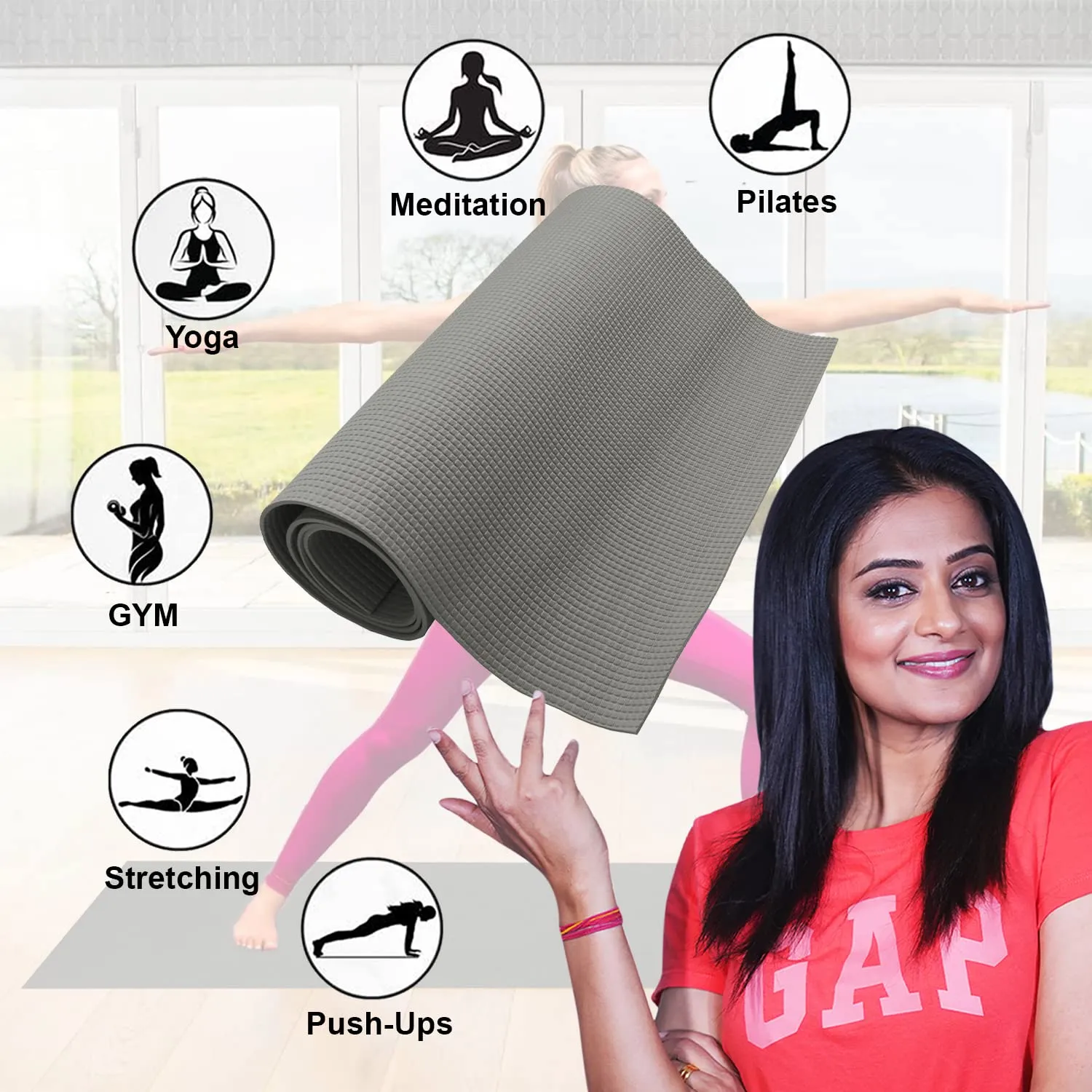 Kuber Industries Yoga Mat | Eva Foam Workout Mat | Anti-Skid Exercise Mat | Gym Yoga Mat | Yoga Mat for Women | Yoga Mat for Men | 4 MM | Gray