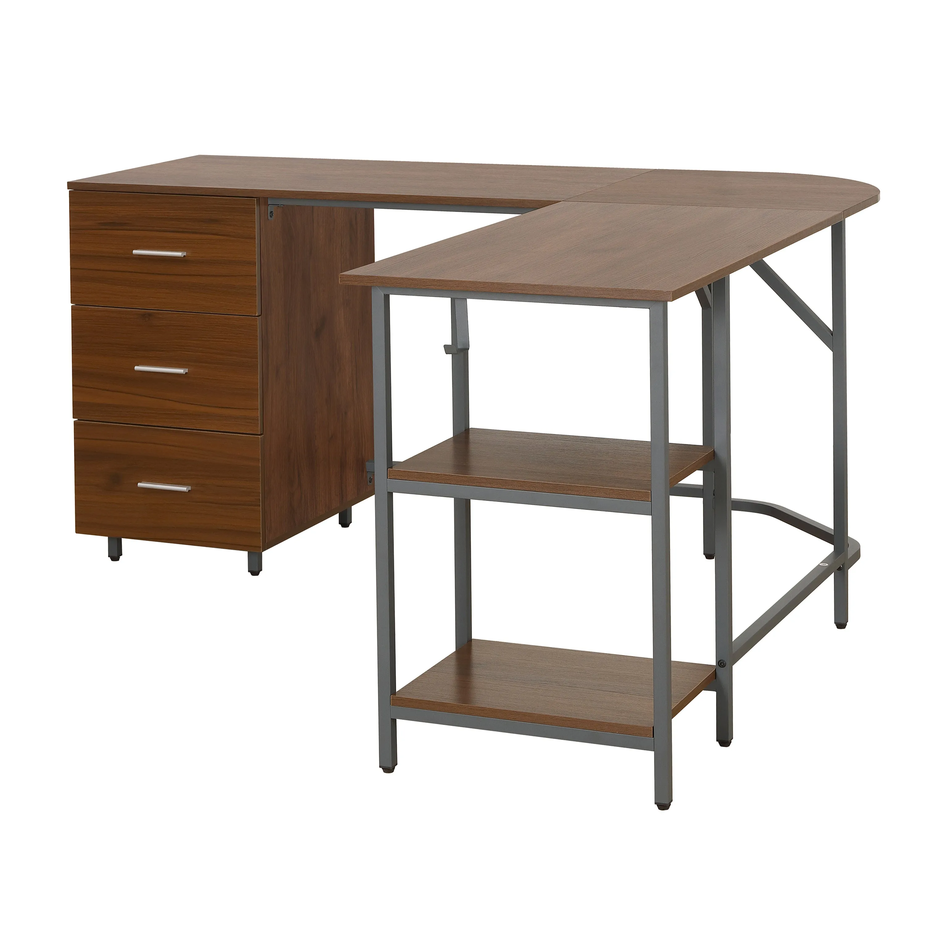 L-Shape Home Office Two-Tone Desk with Storage