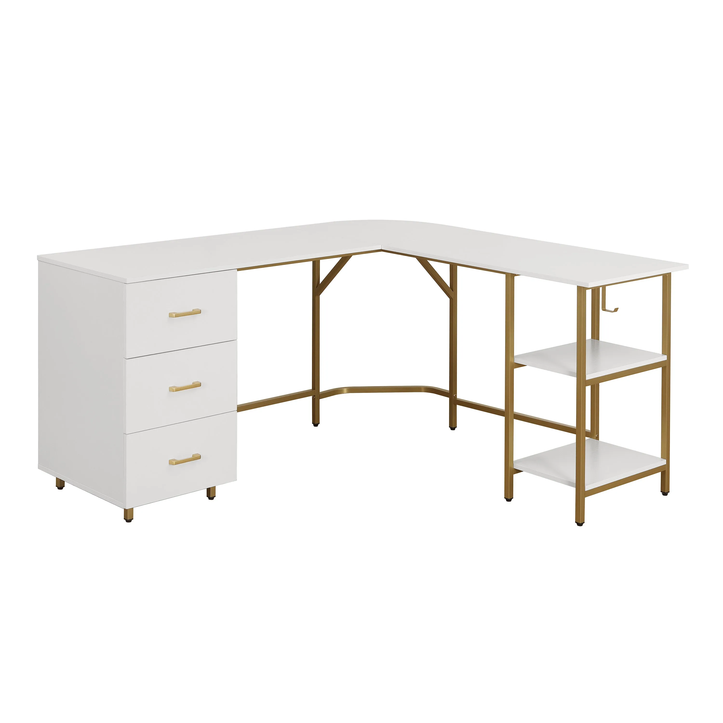 L-Shape Home Office Two-Tone Desk with Storage