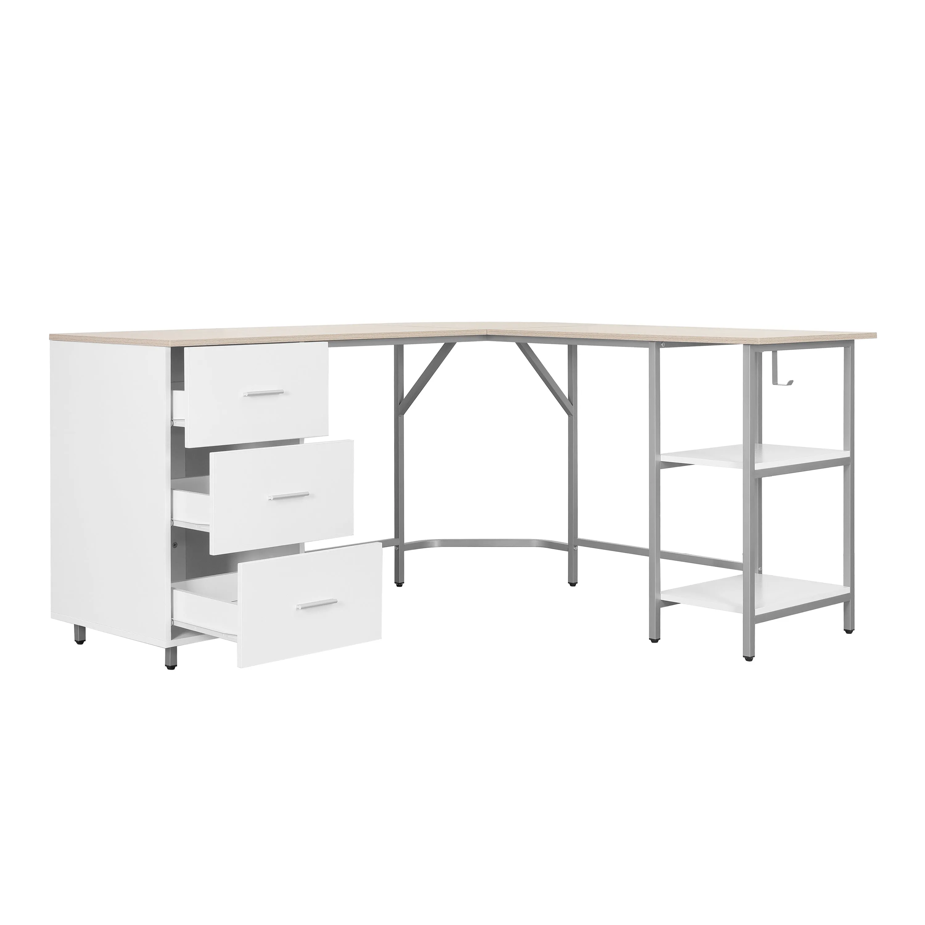 L-Shape Home Office Two-Tone Desk with Storage