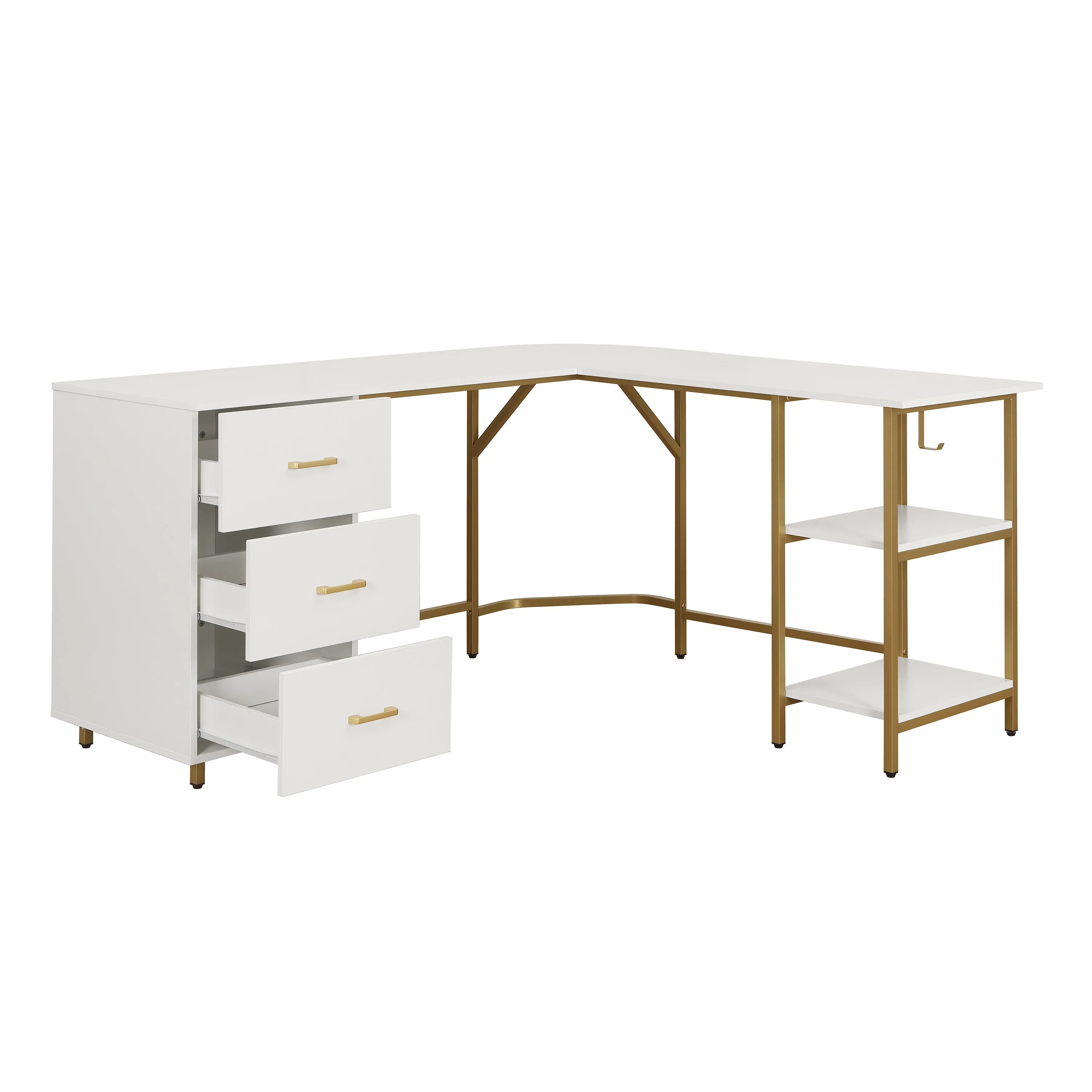 L-Shape Home Office Two-Tone Desk with Storage