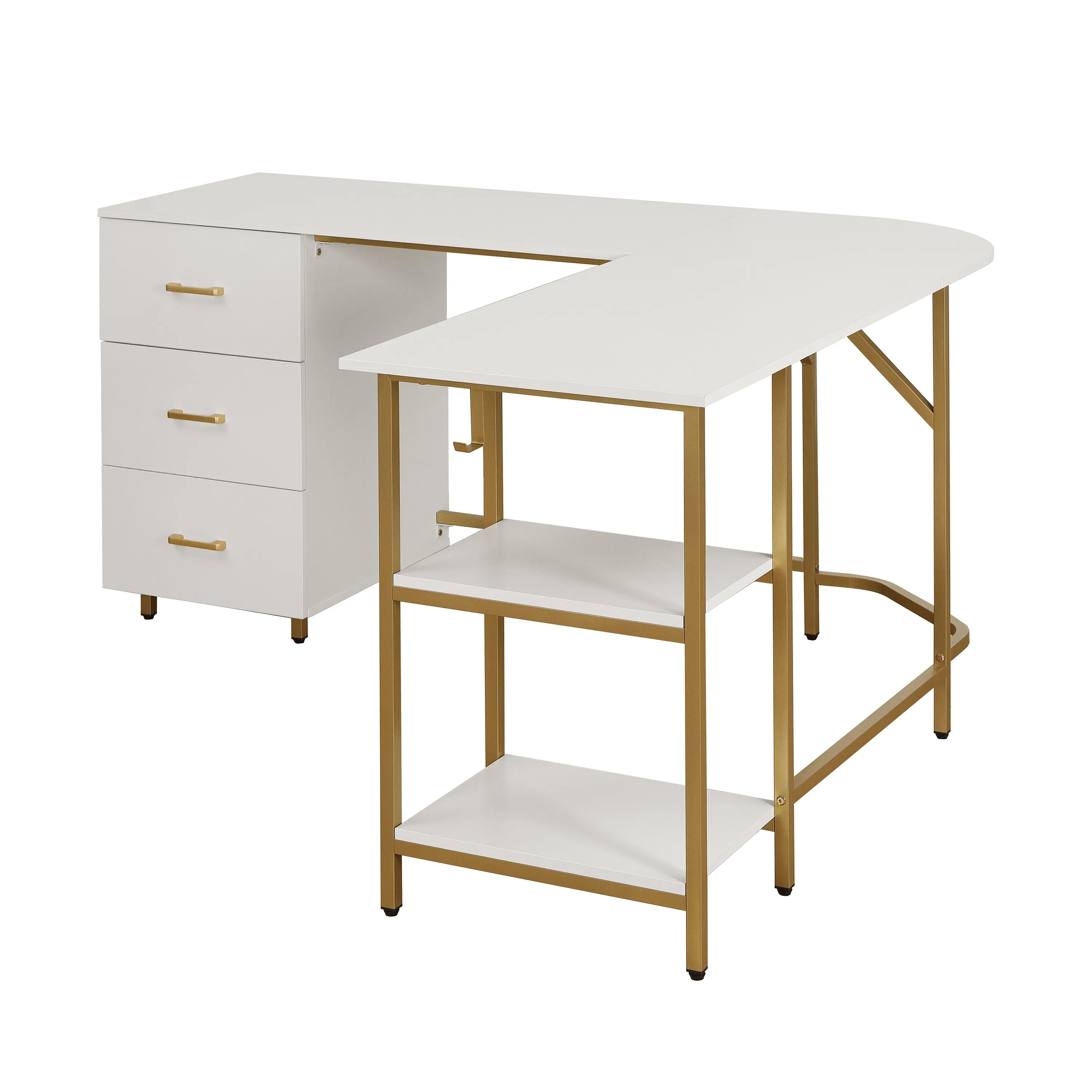 L-Shape Home Office Two-Tone Desk with Storage