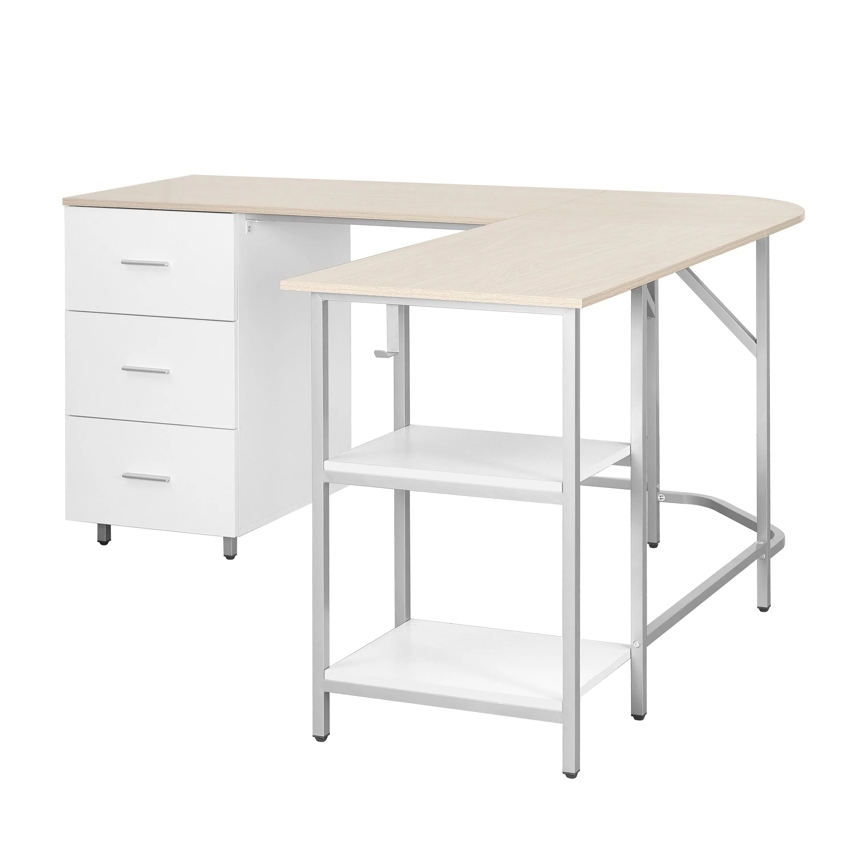 L-Shape Home Office Two-Tone Desk with Storage