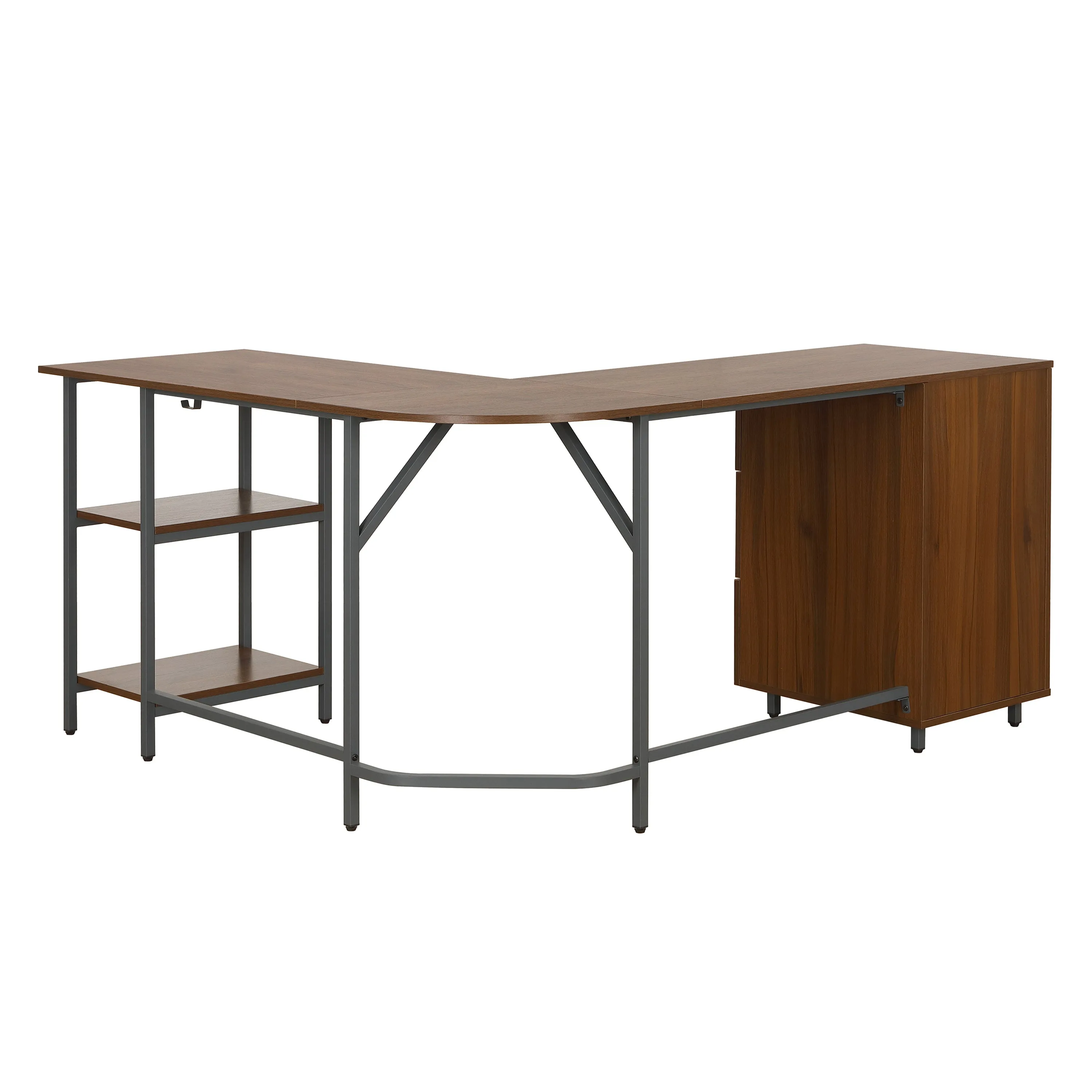 L-Shape Home Office Two-Tone Desk with Storage