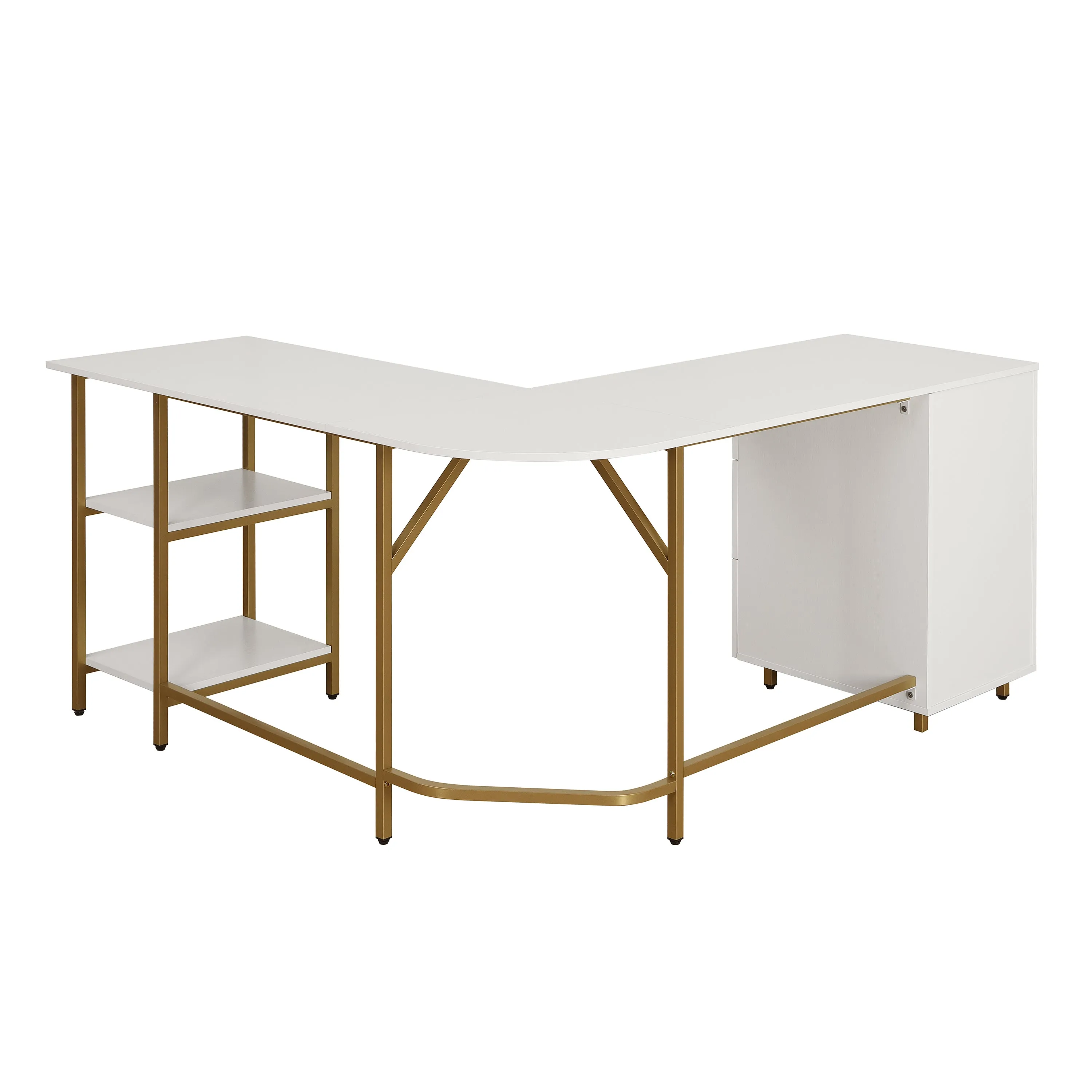 L-Shape Home Office Two-Tone Desk with Storage