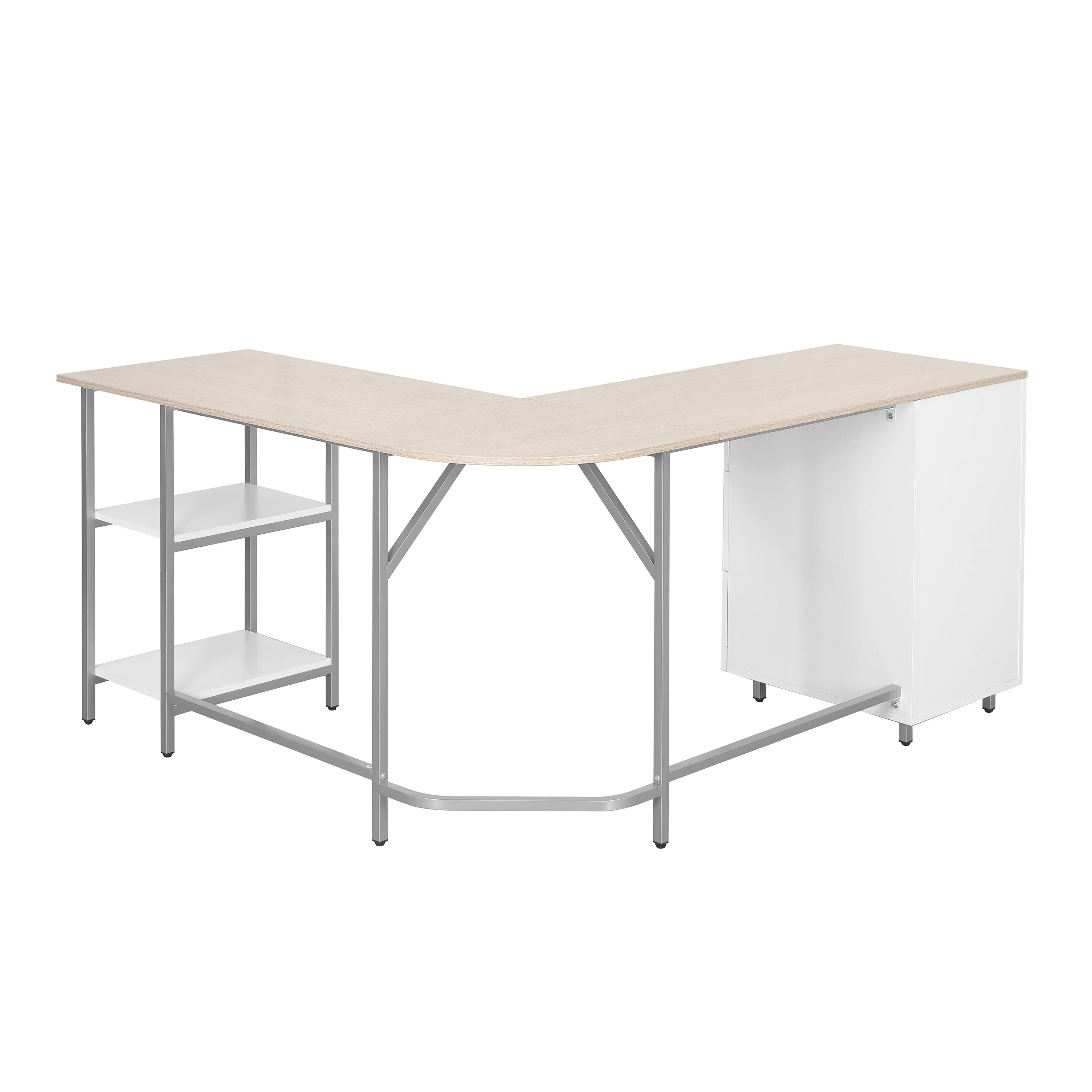 L-Shape Home Office Two-Tone Desk with Storage