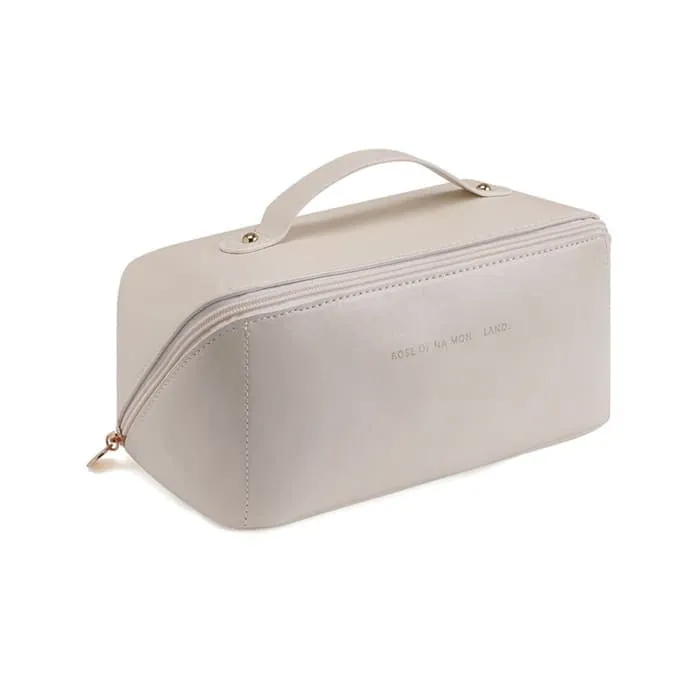 Large Travel Cosmetic Bag Portable Make Up Makeup Bag Waterproof Pu Leather Storage White