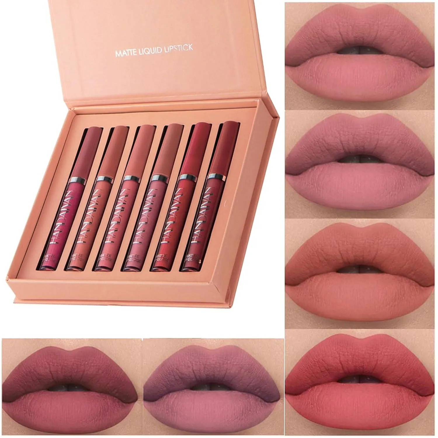 Long-Lasting Matte Velvet Liquid Lipstick Set - 6 Nude Shades for Effortless Lip Makeup