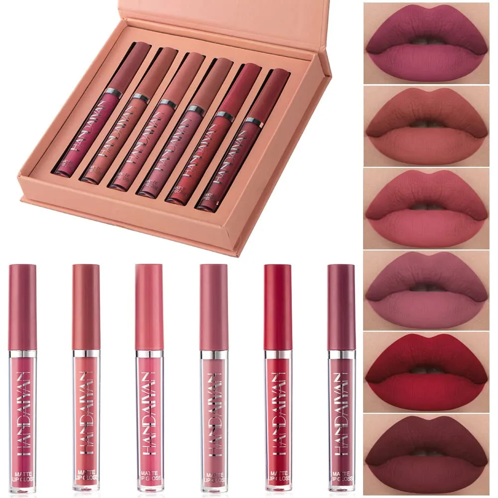 Long-Lasting Matte Velvet Liquid Lipstick Set - 6 Nude Shades for Effortless Lip Makeup