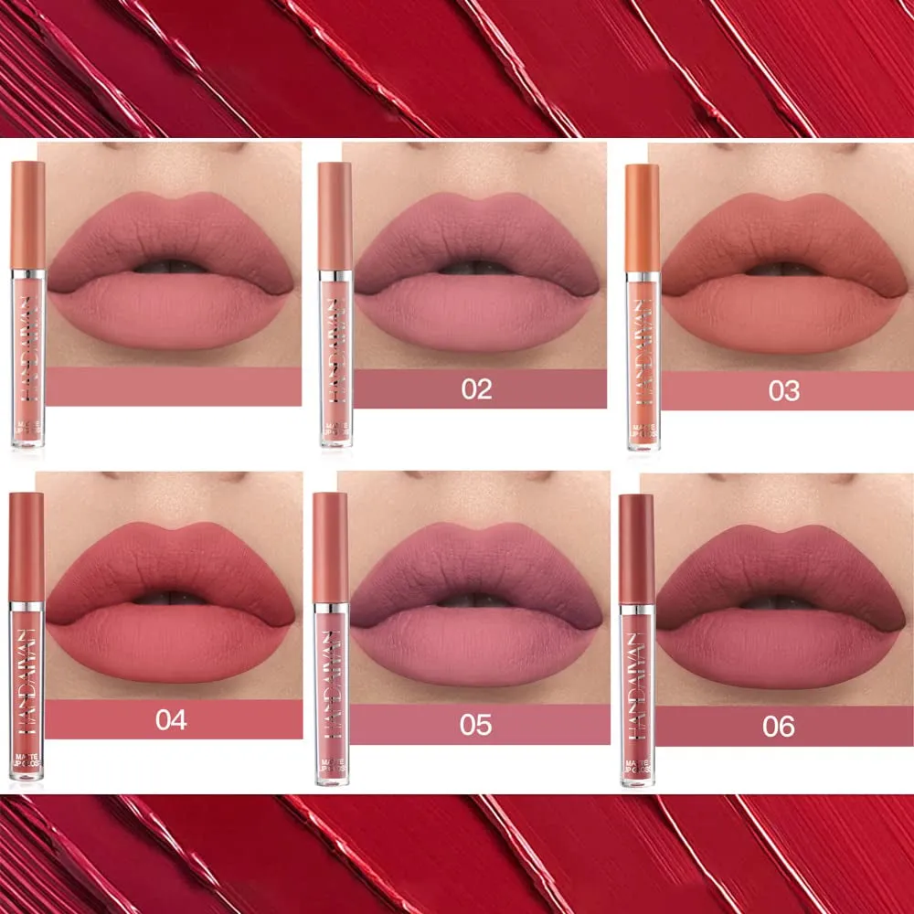 Long-Lasting Matte Velvet Liquid Lipstick Set - 6 Nude Shades for Effortless Lip Makeup