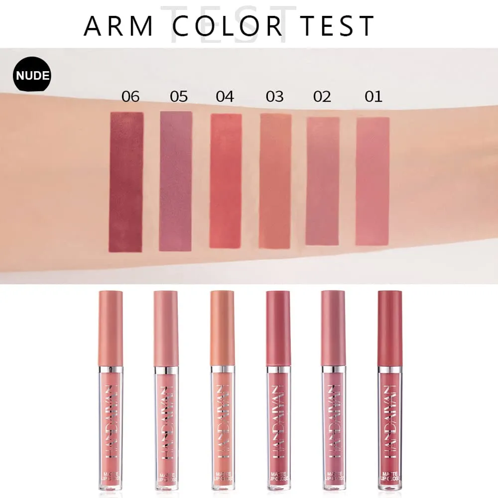 Long-Lasting Matte Velvet Liquid Lipstick Set - 6 Nude Shades for Effortless Lip Makeup