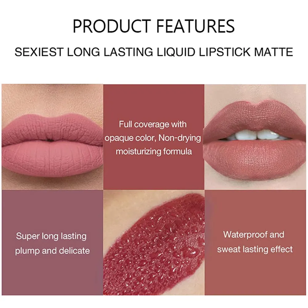 Long-Lasting Matte Velvet Liquid Lipstick Set - 6 Nude Shades for Effortless Lip Makeup