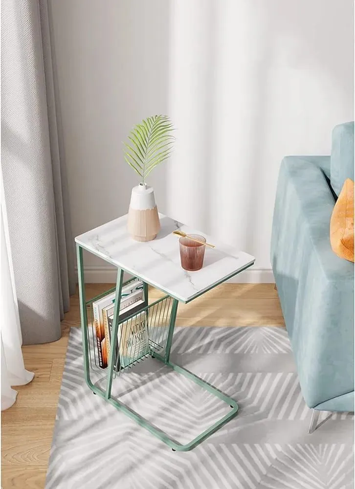 Luxurious Grey Iron Rectangle Side Table with Marble Top