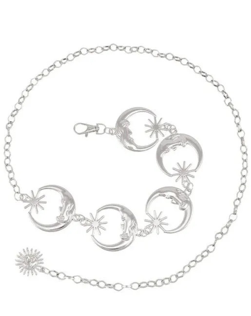 Metal Crescent Moon Chain Belt in Silver