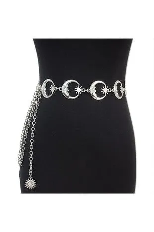 Metal Crescent Moon Chain Belt in Silver