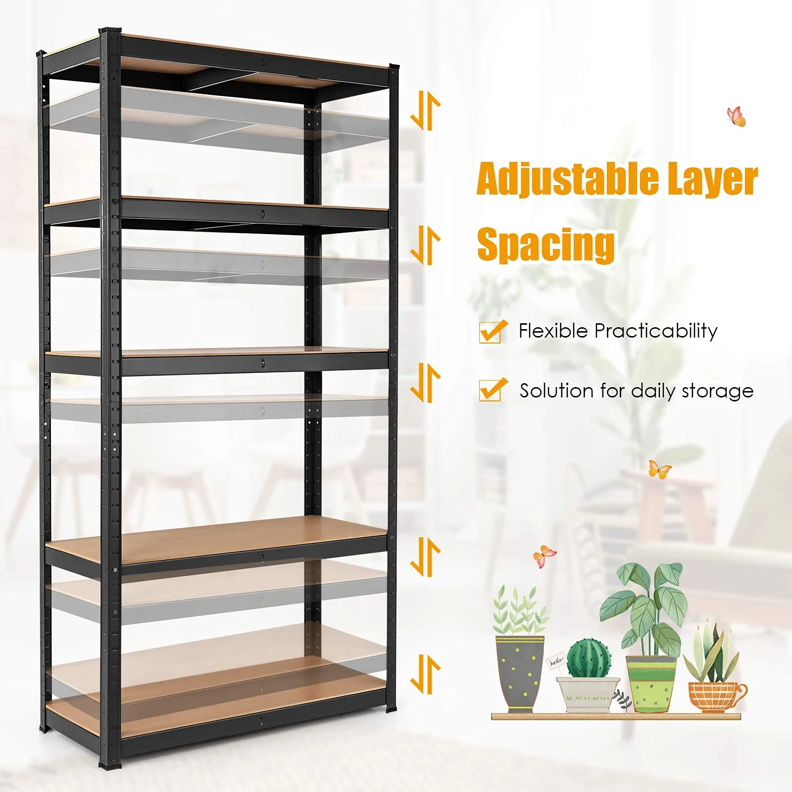 Metal Storage Shelves, 60inches Heavy Duty Frame Organizer, 5-Tier Garage Shelf