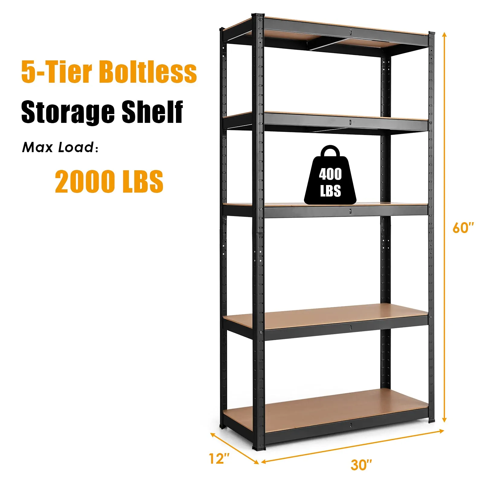 Metal Storage Shelves, 60inches Heavy Duty Frame Organizer, 5-Tier Garage Shelf