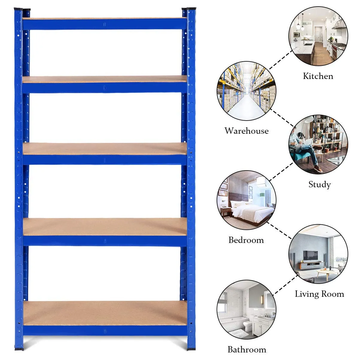 Metal Storage Shelves, 60inches Heavy Duty Frame Organizer, 5-Tier Garage Shelf