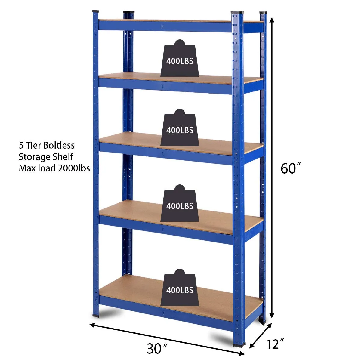 Metal Storage Shelves, 60inches Heavy Duty Frame Organizer, 5-Tier Garage Shelf