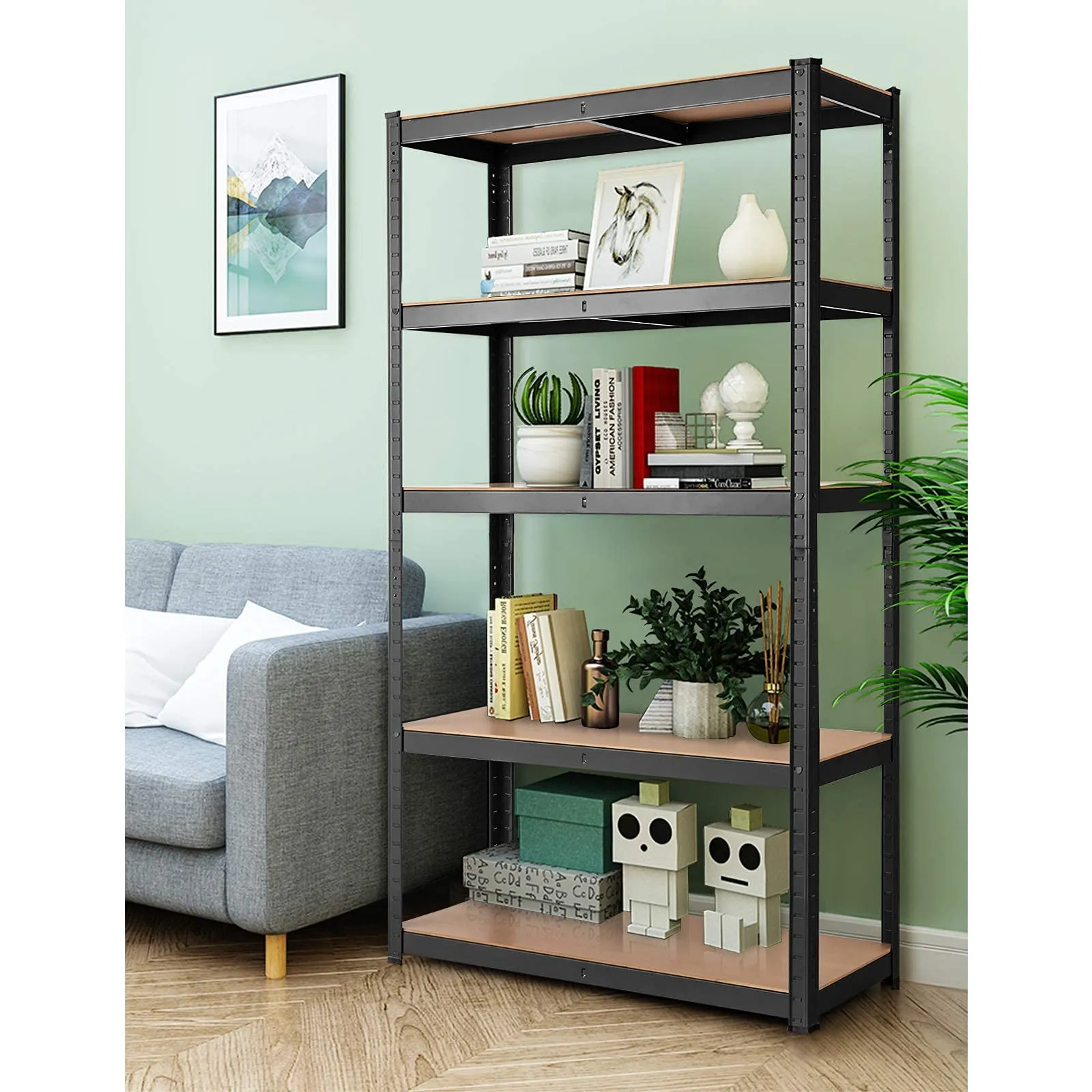 Metal Storage Shelves, 60inches Heavy Duty Frame Organizer, 5-Tier Garage Shelf